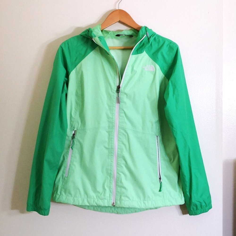 The North Face HyVent Long Sleeve Hooded Full-Zip Windbreaker Jacket Green Sz M